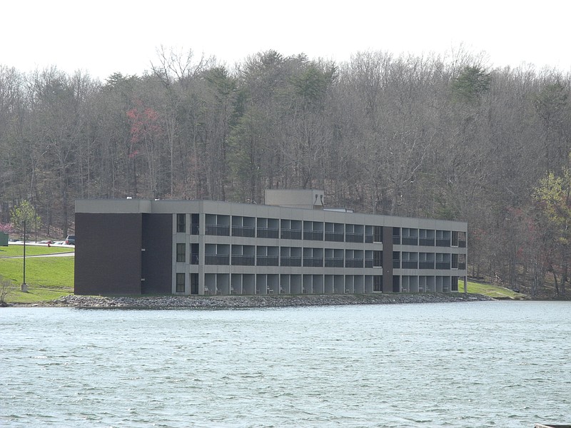 The Park Inn at Fall Creek Falls State Park is seen from the opposite side of the lake.