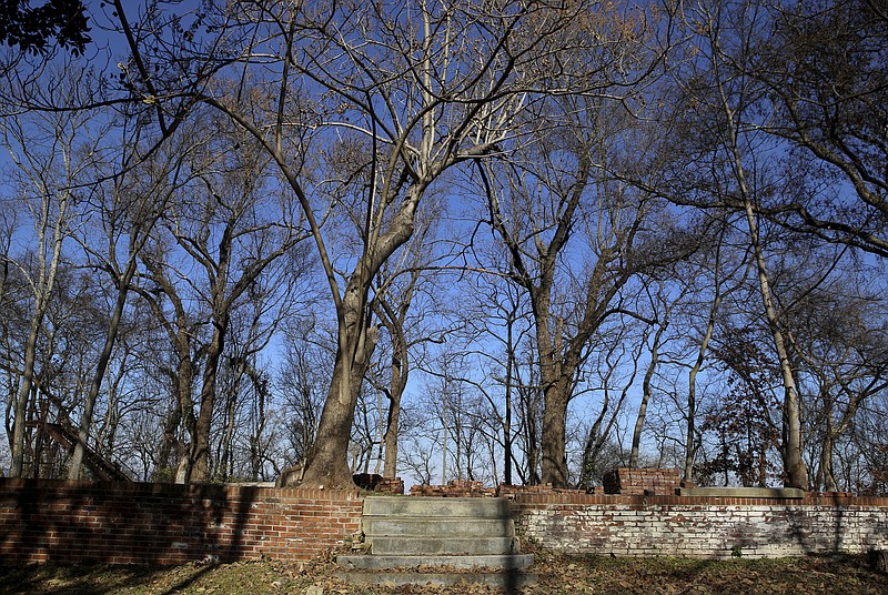 The main entrance to the old Scholze mansion is seen Old Wauhatchie Pike on Thursday, Dec. 14, 2017 in Chattanooga, Tenn. The Lookout Mountain Conservancy plans to create a conservation-themed neighborhood of 24 homes on 3.5 acres at the site of the old Scholze home place.