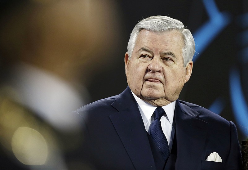 In this Sunday, Jan. 24, 2016 file photo, Carolina Panthers owner Jerry Richardson watches before the NFL football NFC Championship game against the Arizona Cardinals in Charlotte, N.C. The Carolina Panthers are investigating workplace misconduct allegations against founder and owner Jerry Richardson. The team said Friday, Dec. 15, 2017 former White House Chief of Staff Erskine Bowles is overseeing the investigation by a Los Angeles-based law firm. (AP Photo/Bob Leverone, File)