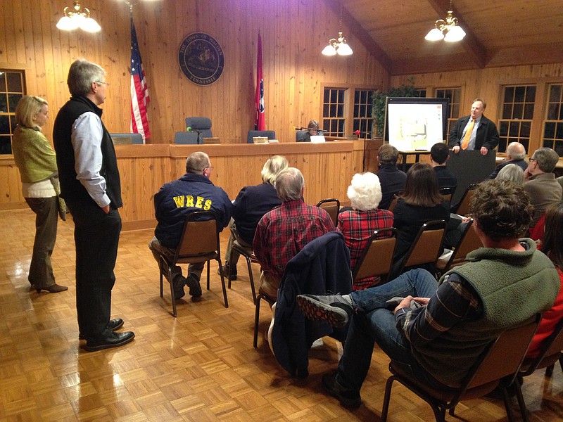 Andrew Hausler of Derthick, Henley & Wilkerson Architects presents preliminary plans for Walden's new fire hall during a town hall meeting Dec. 12. (Contributed photo)