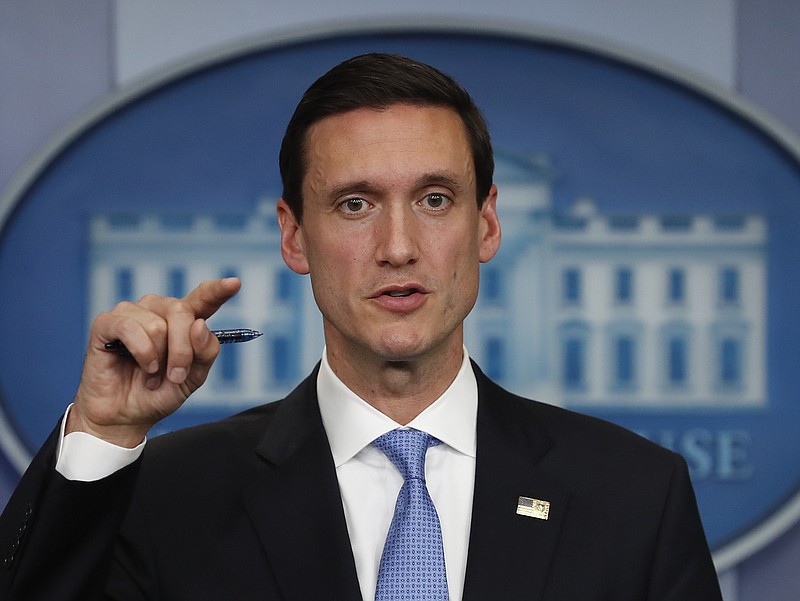 In this Sept. 11, 2017, file photo, White House homeland security adviser Tom Bossert speaks during the daily news briefing at the White House, in Washington. Trump's administration is publicly blaming North Korea for a ransomware attack that infected hundreds of thousands of computers worldwide in May and crippled parts of Britain's National Health Service. (AP Photo/Carolyn Kaster, File)