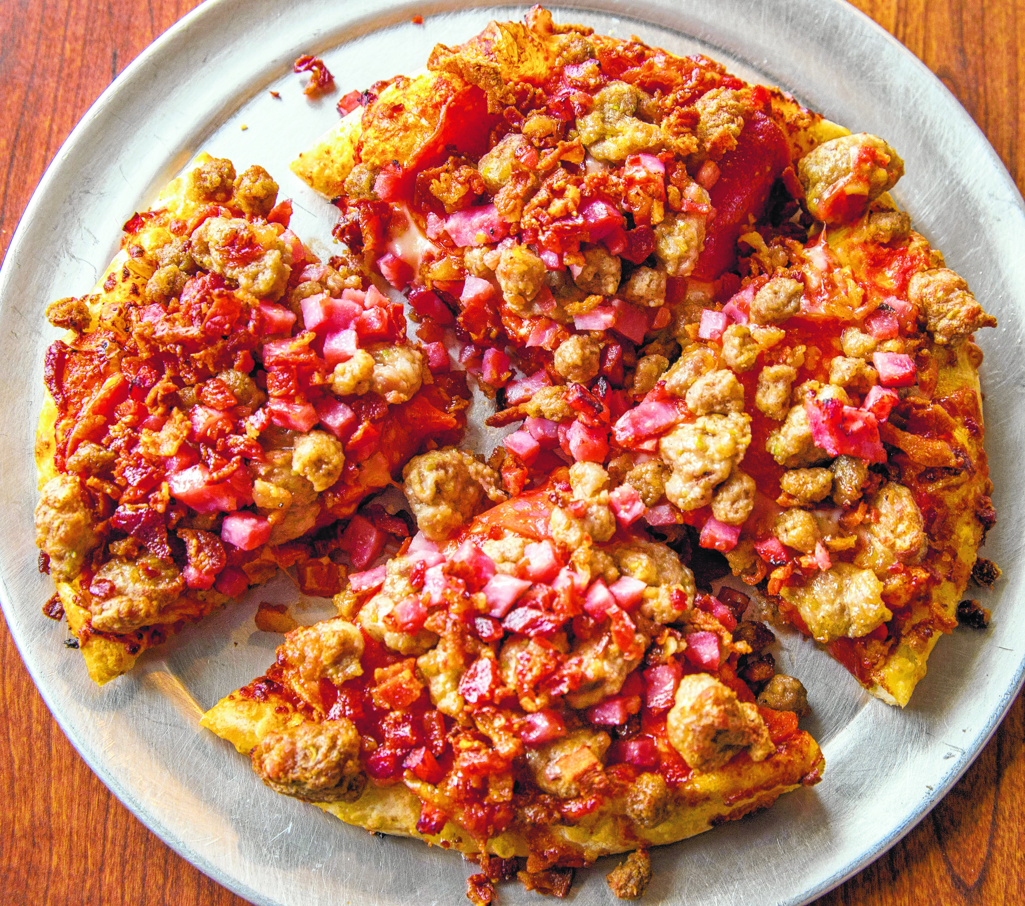 The meat monster pizza at Home Slice. (Photo by Mark Gilliland)
