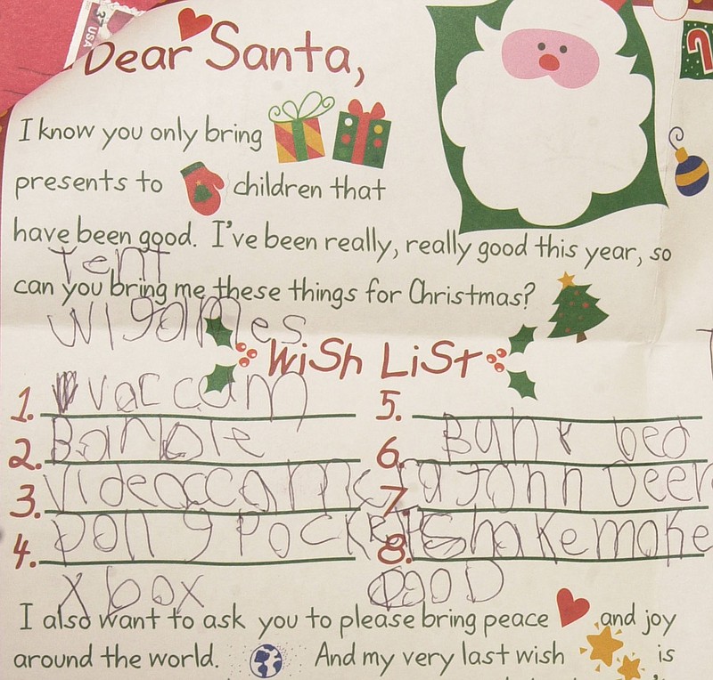 This 2003 staff file photo shows one of the letters to Santa Claus received at the General Mail Facility on Shallowford Road.