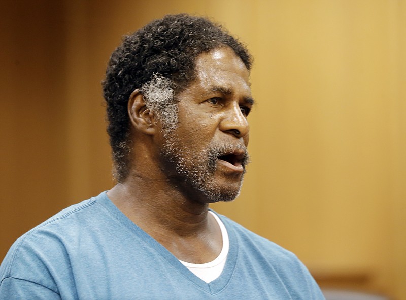In this June 16, 2016, file photo, Lawrence McKinney appears at a news conference at the Legislative Plaza in Nashville, Tenn. Tennessee Gov. Bill Haslam says he has exonerated McKinney, whose convictions for rape and robbery were set aside by a court in 2009 and who was released after more than three decades in prison. His exoneration makes him eligible for compensation of up to $1 million. (AP Photo/Mark Humphrey, File)