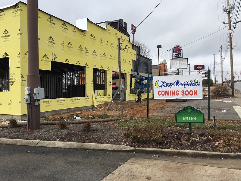 Construction crews are building a new 4,800-square-foot Sleep Outfitters store in the 7300 block of Shallowford Road.
