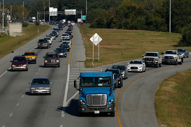 Staff photo by Doug Strickland / Traffic merges from Interstate 75 onto Interstate 24 at the "split" during rush hour.