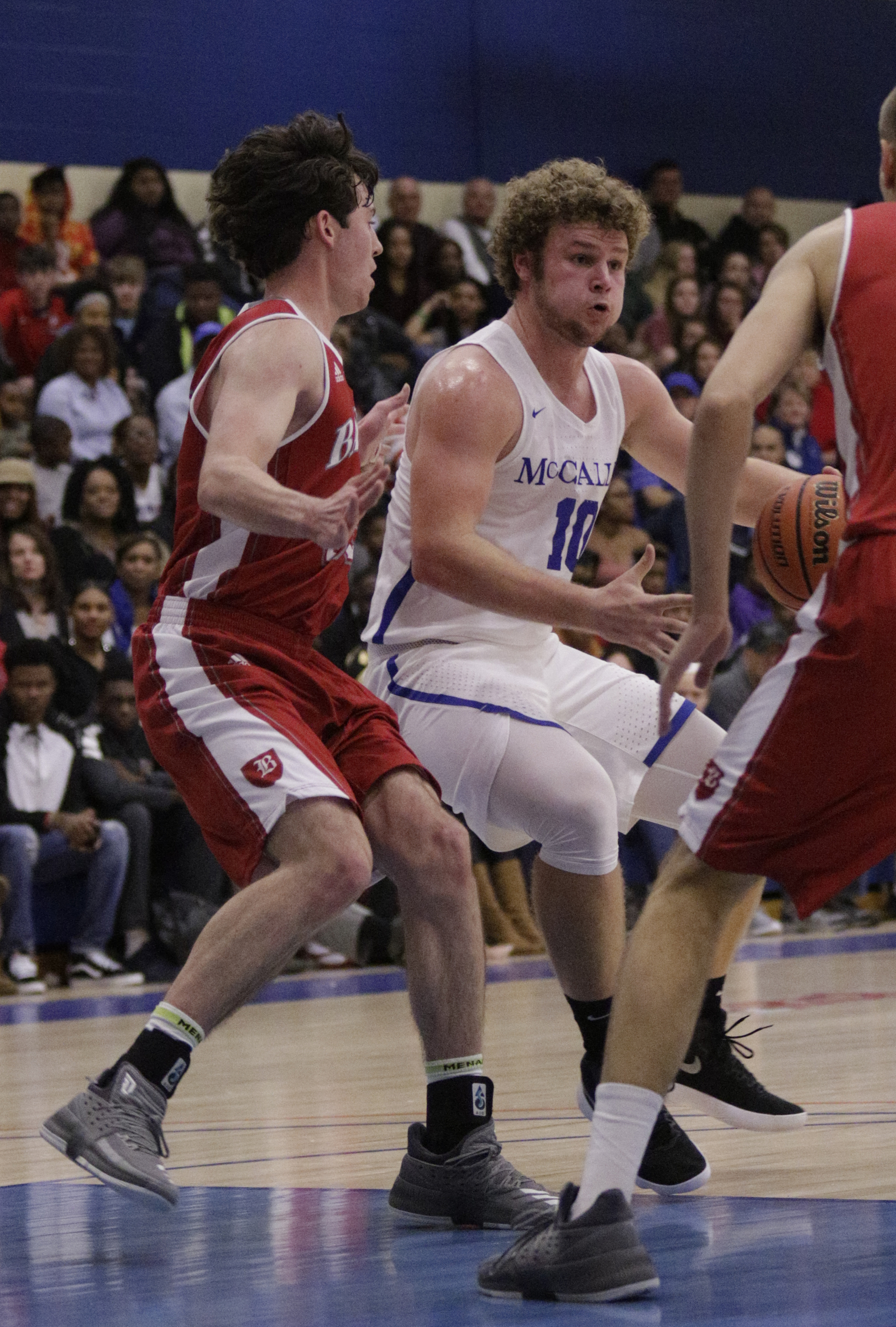 McCallie's Jay Gibson, right, dribbles around Baylor's Patrick Urey during their Times Free Press Best of Preps basketball tournament championship game at Chattanooga State Technical Community College on Saturday, Dec. 30, 2017, in Chattanooga, Tenn.