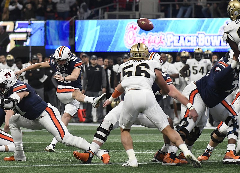 Auburn senior kicker Daniel Carlson finished his college career Monday in the Chick-fil-A Peach Bowl with 480 career points and having made all 198 of his extra-point attempts.