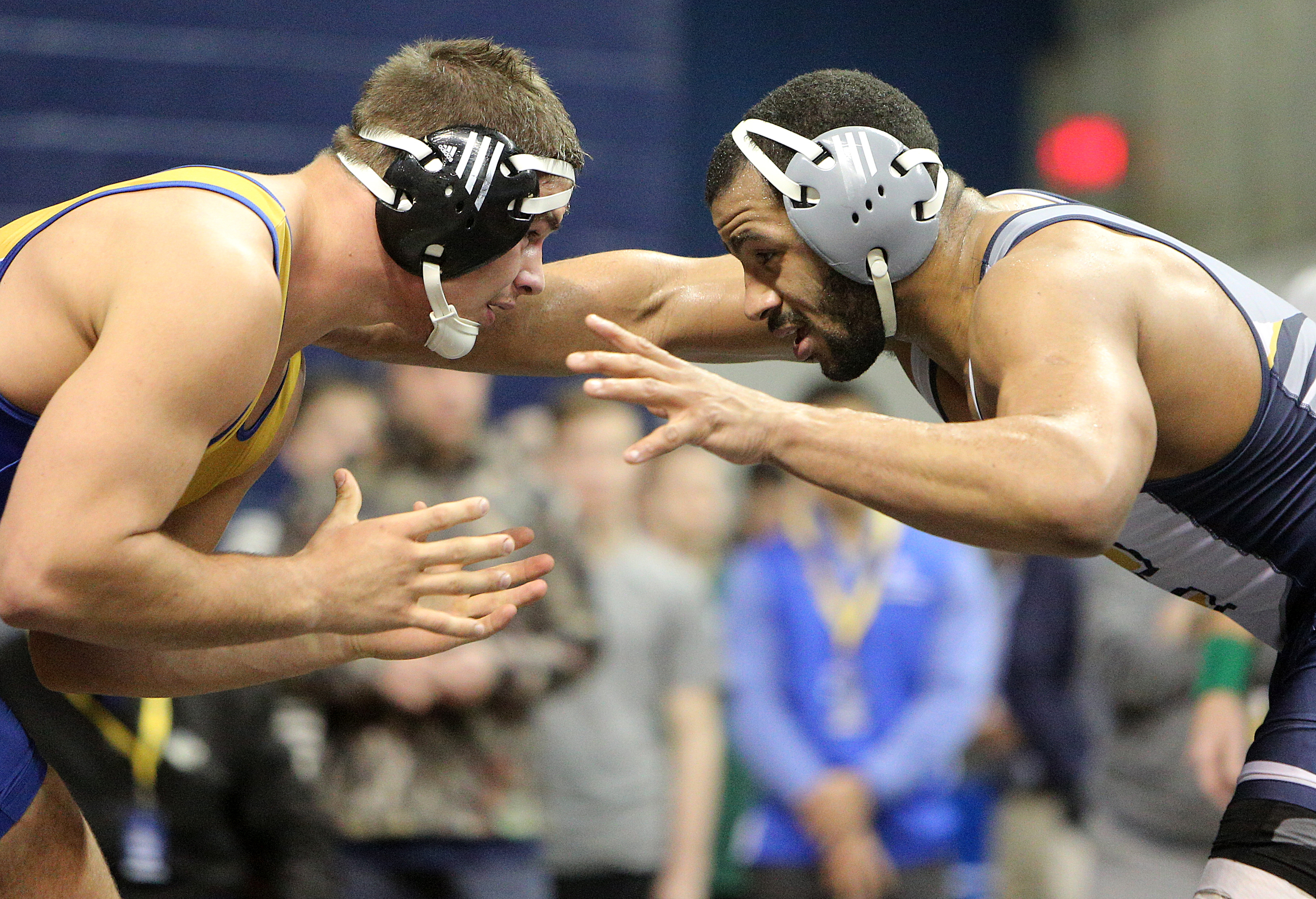 California State University Bakersfield's Matt Williams faces off with University of Tennessee at Chattanooga's Scottie Boykin during the Southern Scuffle College Wrestling Tournament Tuesday, Jan. 2, 2018 at McKenzie Arena at UTC in Chattanooga, Tenn. Williams placed sixth and Boykin placed fifth in the 197 pound bracket.