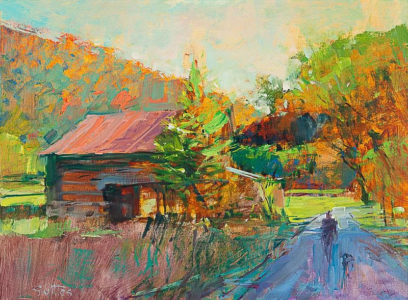 Todd Suttles' "Tennessee Barn" is a photo of a countryside barn. His father, Bill Suttles, interpreted the scene into a pastel painting, adding his son and a dog and naming the piece for the dog, "And Moxy." (Contributed Photos)