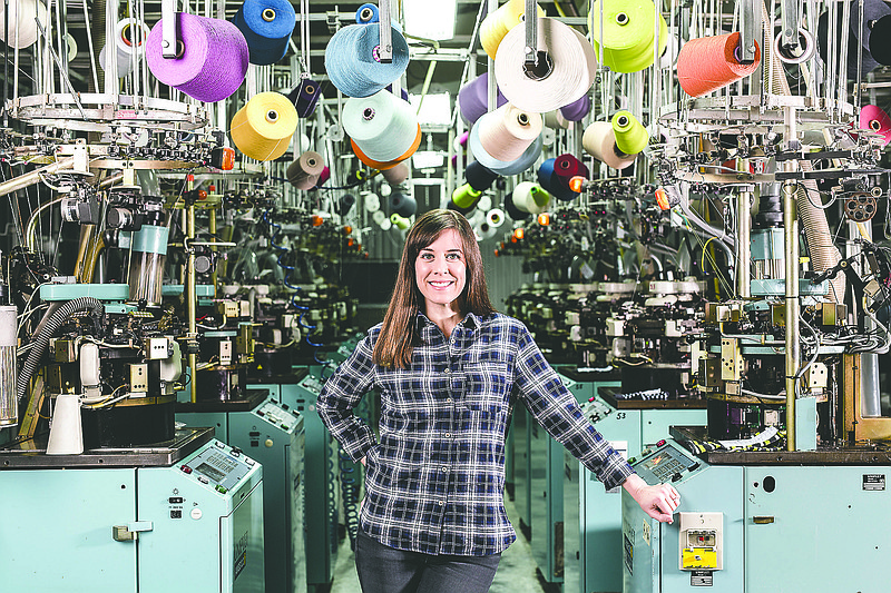 Gina Locklear, who has transformed her parents’ sock business, at the Emi-G Knitting mill in Fort Payne, Ala., Feb. 9, 2016. When the onetime sock capital of the world’s industry collapsed, Locklear came to her parents with the idea of fashionable socks with organic cotton and dyes. (Raymond McCrea Jones/The New York Times)