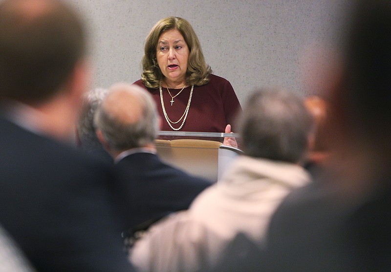 Judge Marie Williams speaks during a legislative breakfast Thursday, Jan. 4, 2018 at the Doubletree Hotel in Chattanooga, Tenn. A group of local officials got together Thursday morning to discuss legislative priorities for 2018. 