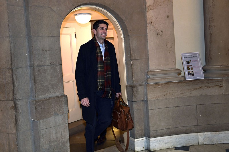 House Speaker Paul Ryan of Wis., walks up a flight of stairs as he arrives at his office on Capitol Hill in Washington, Wednesday, Jan. 3, 2018. Ryan is meeting with White House Budget Director Mick Mulvaney and Legislative Director Marc Short and Republican and Democratic leaders of Congress. (AP Photo/Susan Walsh)