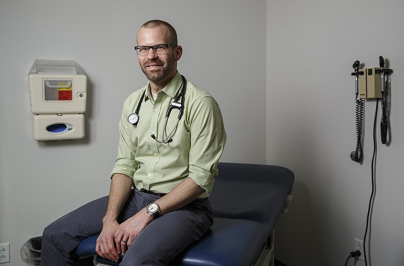 Dr. Matt McClanahan is photographed in an exam room at Integrative Medicine & Associates on Thursday, April 6, 2017, in Chattanooga, Tenn. Dr. McClanahan approaches treating pain as both an psychological and physical issue.