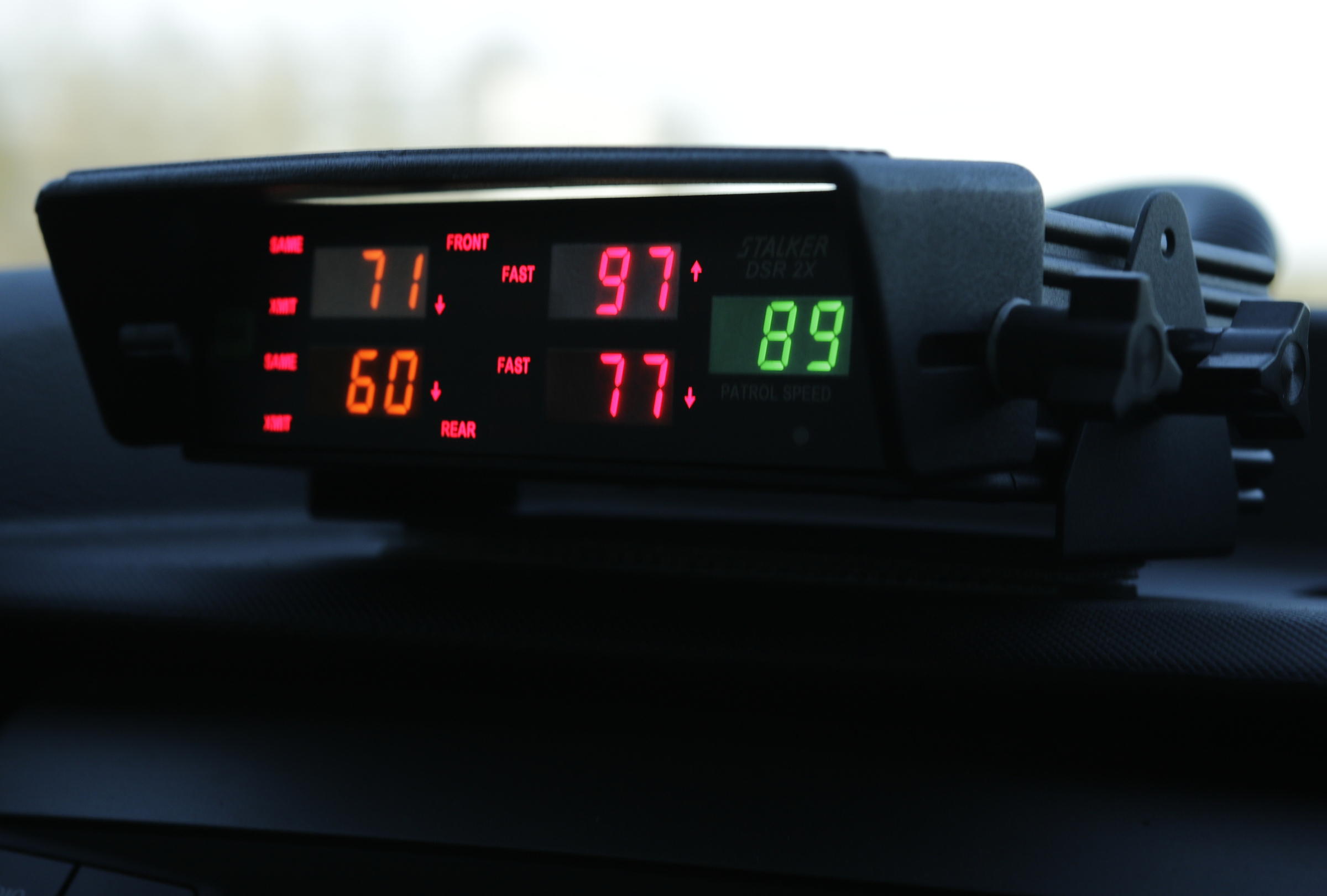 A computer display fed from two radar detectors in Officer Chris Mullinix's patrol car clocks an offender's speed at 97 miles per hour, as well as showing the speeds of other vehicles ahead and behind the officer's car, as he patrols on Interstate 75 on Friday, Jan. 5, 2018, in Chattanooga, Tenn.