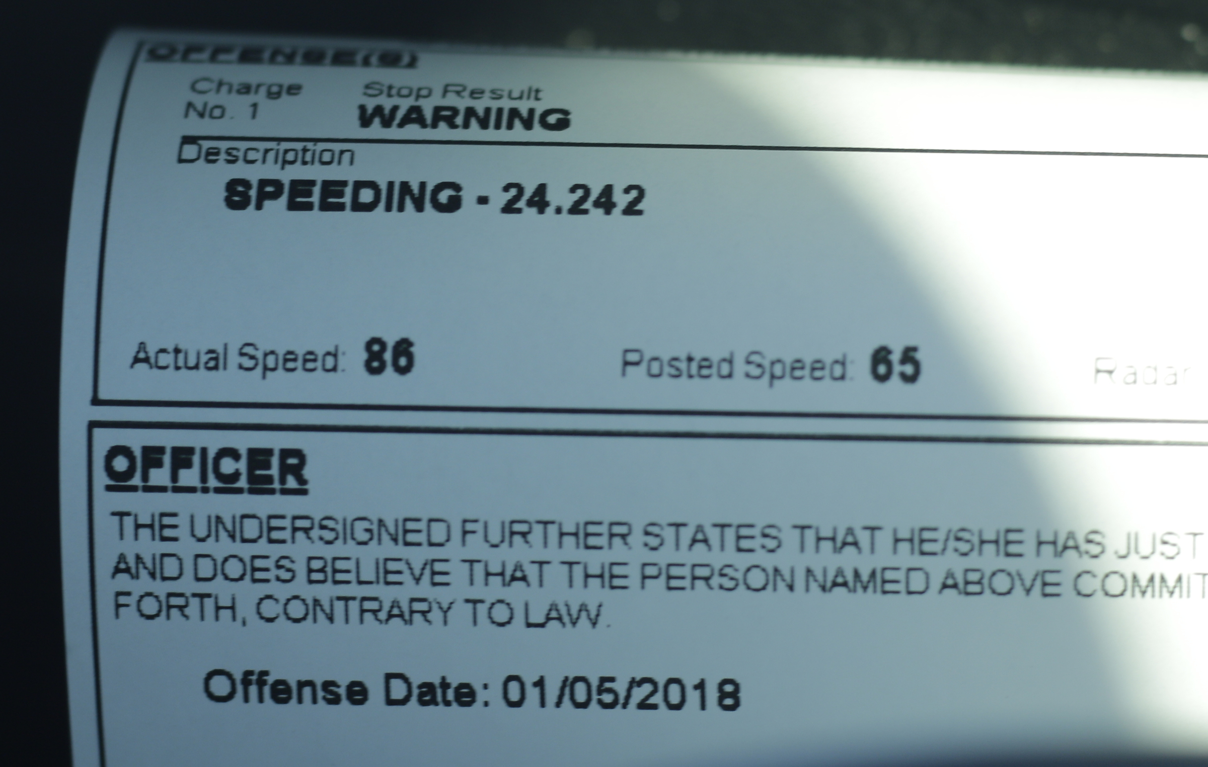 A speeding citation is printed from a machine in Officer Chris Mullinix's patrol car on Friday, Jan. 5, 2018, in Chattanooga, Tenn.