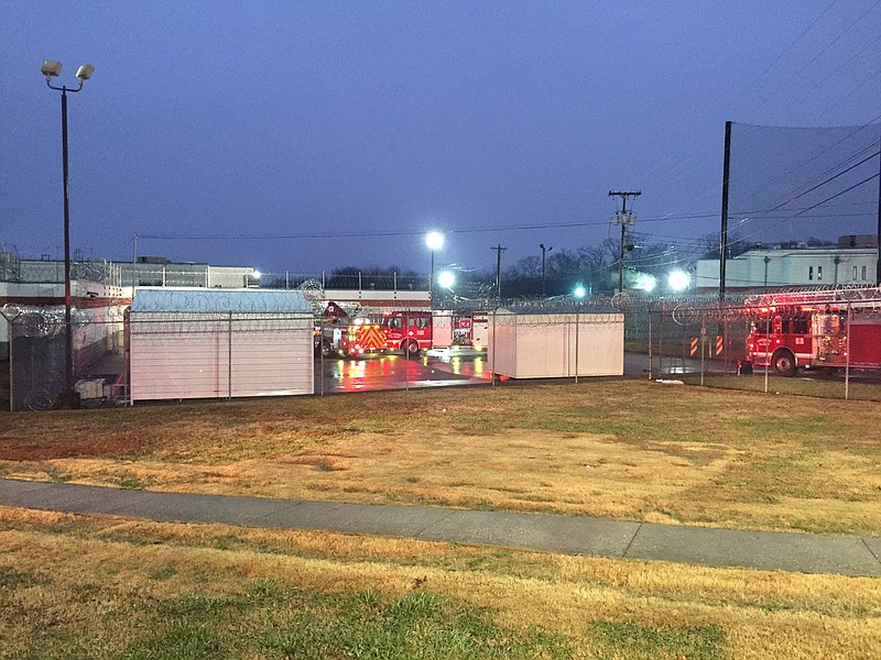 Chattanooga firefighters extinguished a fire that broke out in a jail cell at Silverdale correctional facility Monday, Jan. 8, 2018. Two inmates and two officers were injured. (Photo: Bruce Garner/Chattanooga Fire Department)