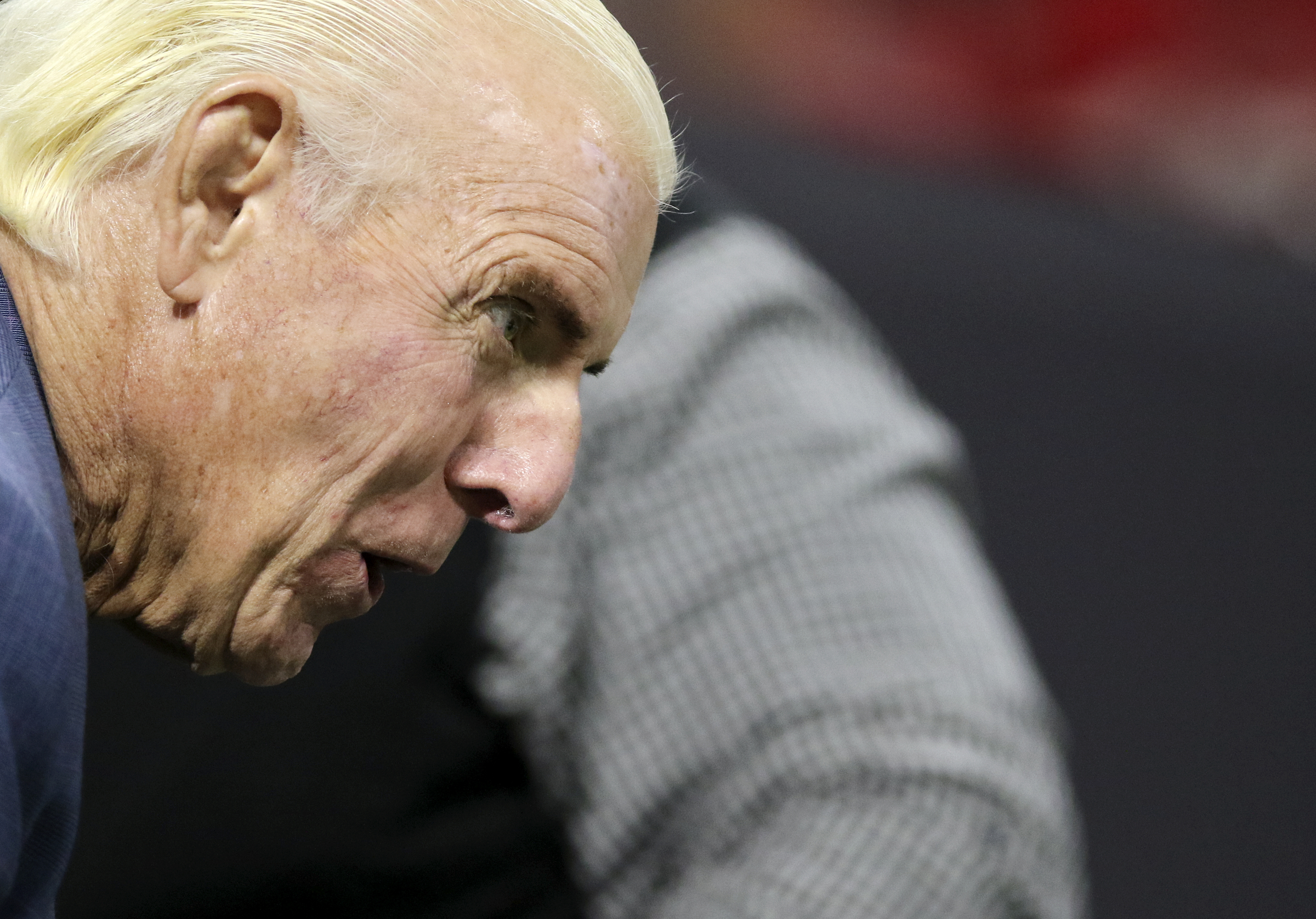 Wrestler Ric Flair is seen in the stands prior to the College Football Playoff national championship between Georgia and Alabama at Mercedes-Benz Stadium on Monday, Jan. 8, 2018 in Atlanta, Ga.