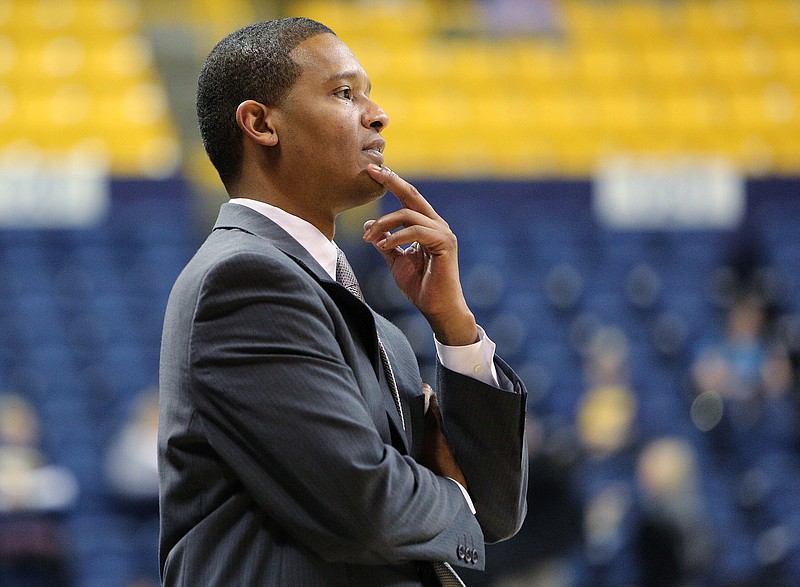 University of Tennessee at Chattanooga men's head basketball coach Lamont Paris looks on from the sideline during UTC's game against Furman Wednesday, Jan. 10, 2018 at Mckenzie Arena in Chattanooga, Tenn.
