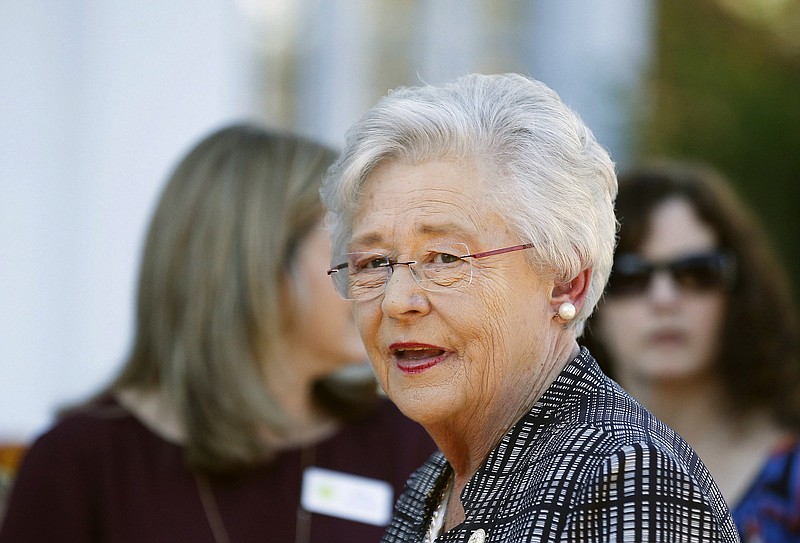 In this Nov. 17, 2017, file photo, Alabama Gov. Kay Ivey speaks to the media in Montgomery, Ala. Ivey will take center stage on Tuesday, Jan. 9, 2018, as she gives her first state of the state address since being catapulted to the governor's office nine months ago. (AP Photo/Brynn Anderson, File)