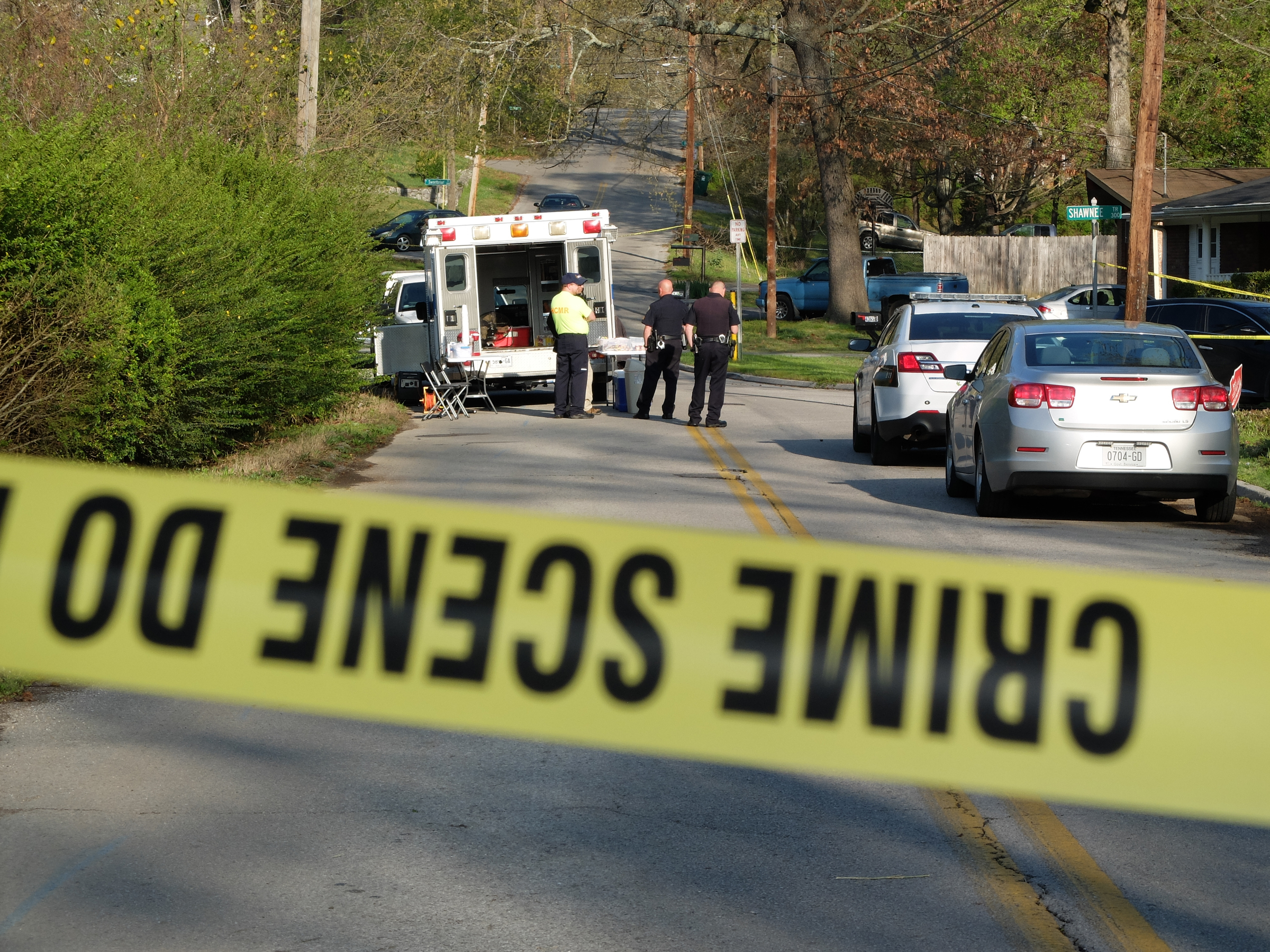 Chattanooga police work the scene of an overnight shooting in the 300 block of Shawnee Trail in Brainerd.