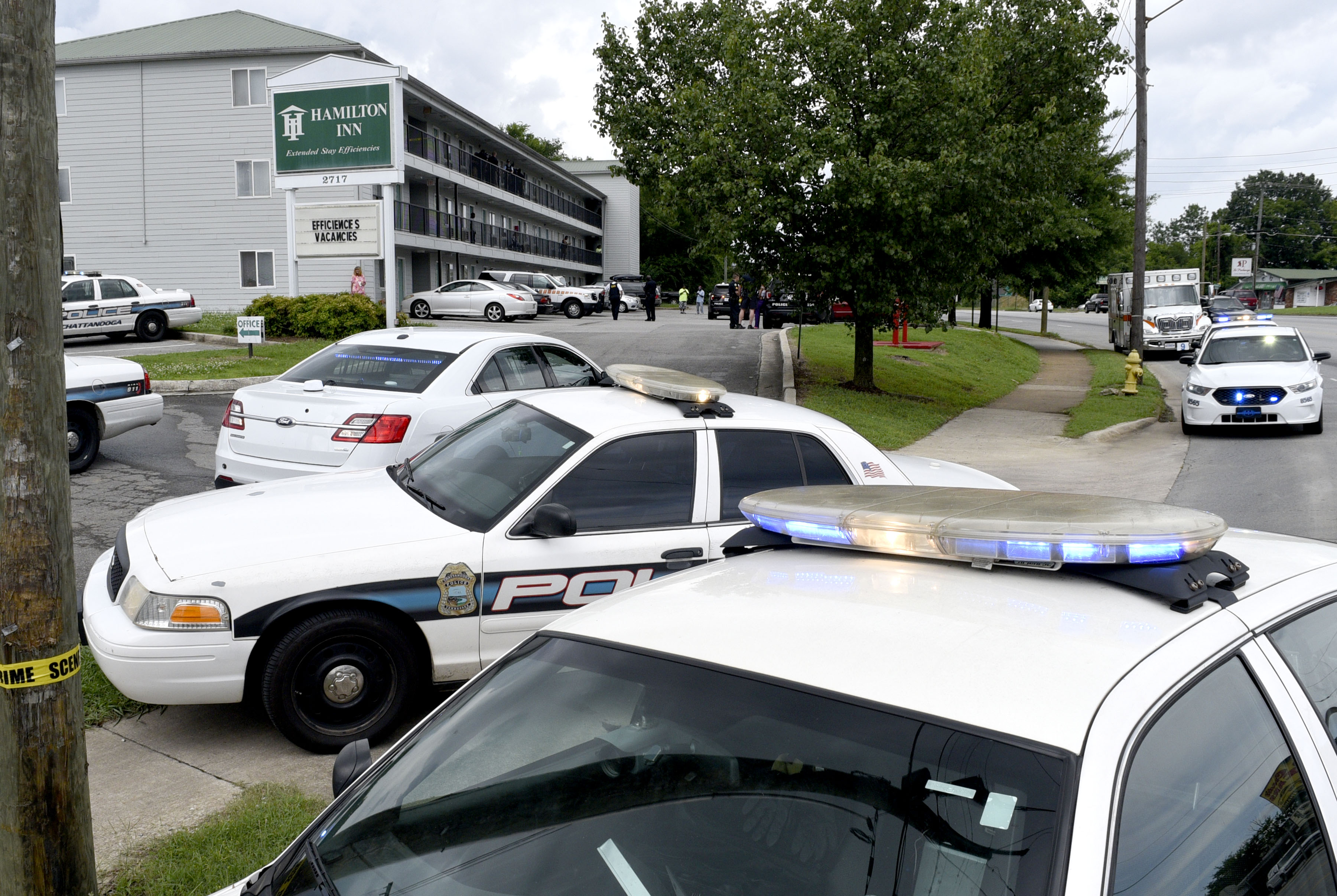Chattanooga Police investigate the scene of a shooting at the Hamilton Inn at 2717 Rossville Blvd on July 2, 2017.