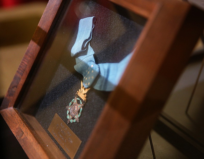 Former Chattanooga area resident Desmond Doss's Medal of Honor is displayed.