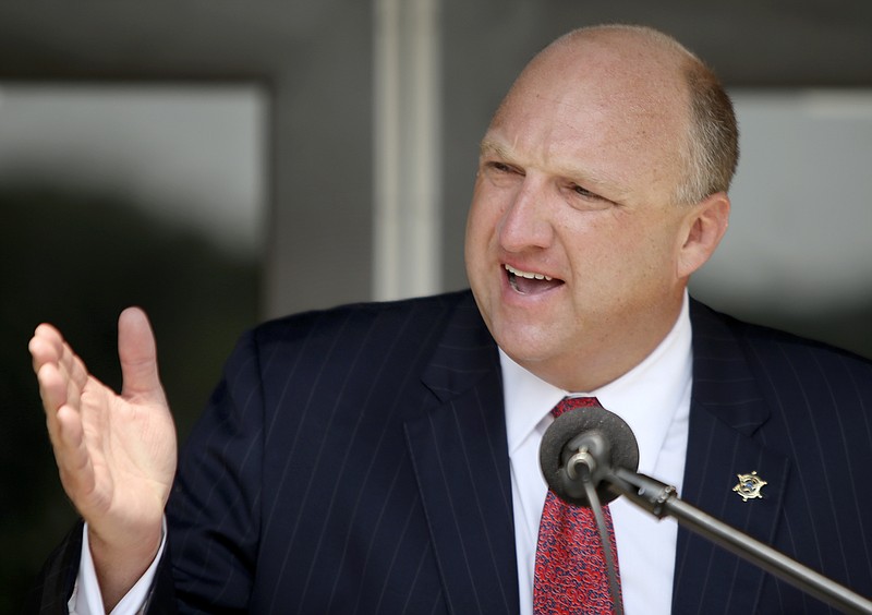 Bradley County Sheriff Eric Watson speaks during the opening of the Brian K. Smith Inmate Workhouse on Thursday, July 27, in Cleveland, Tenn. The new inmate workhouse allows low-security inmates the opportunity to work in the community while still serving their time.