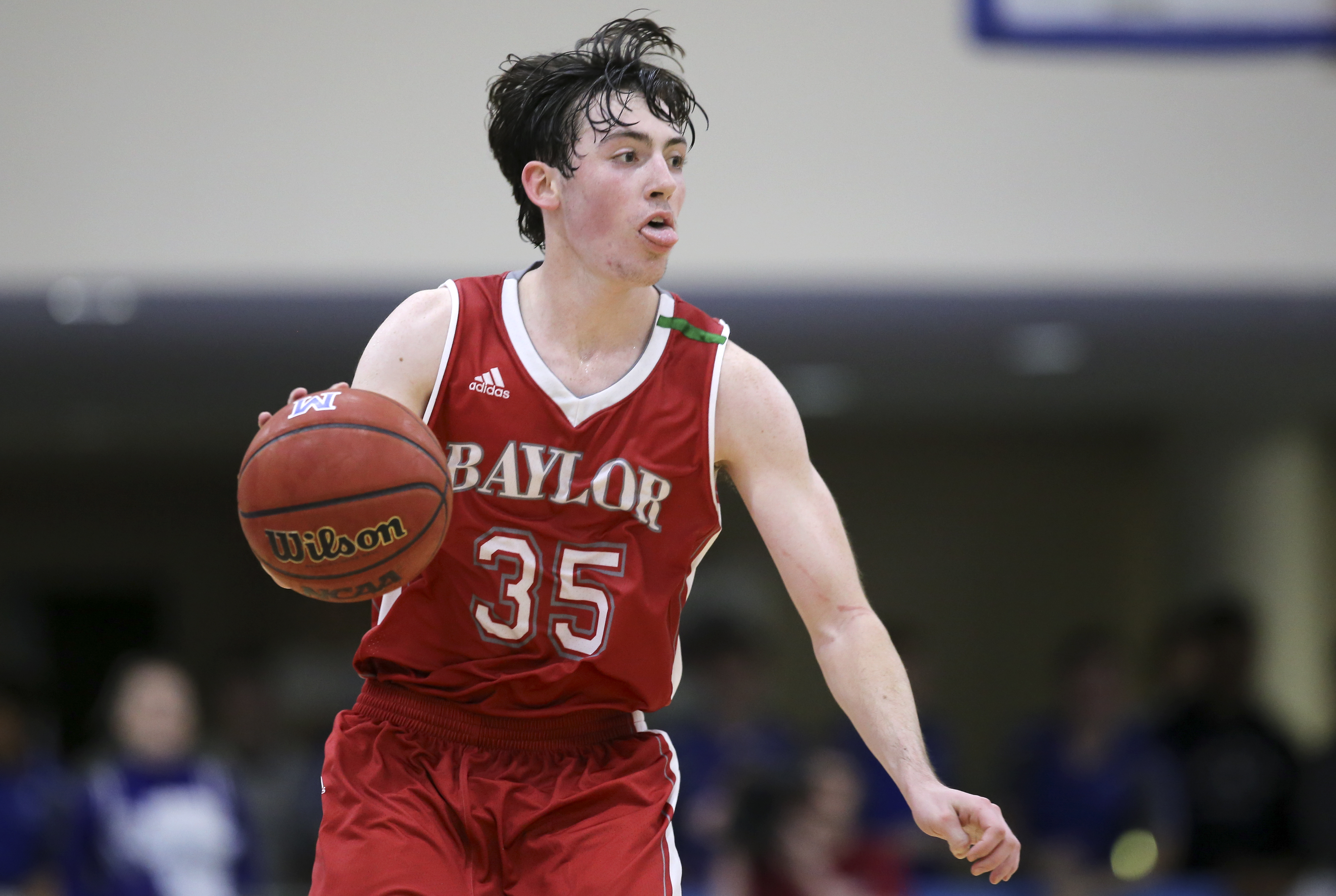 Baylor's Patrick Urey (35) takes the ball down court against McCallie at the Walker Forum on the campus of McCallie School on Friday, Jan. 12, 2018 in Chattanooga, Tenn.