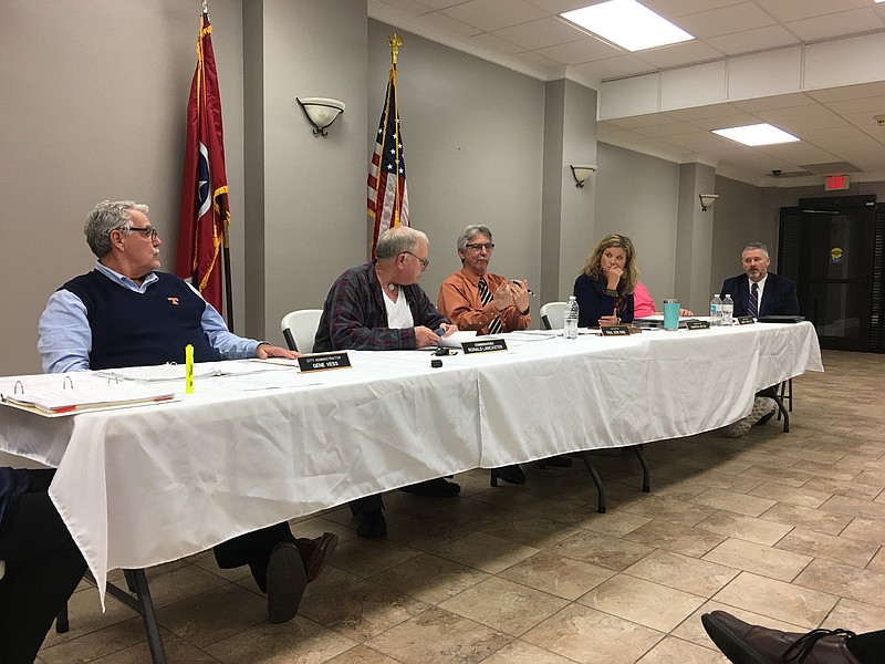 The board at its January meeting, left to right, City Administrator Gene Vess, Commissioner Ronnie Lancaster, Vice Mayor Paul Don King, Commissioner Samantha Rector, Commissioner Jimmy Haley, and City Attorney Billy Gouger.