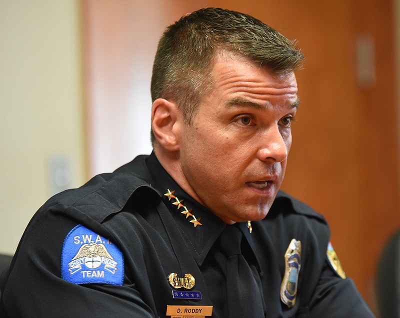 In this Sept. 18, 2017, file photo, Chattanooga Police Chief David Roddy talks to the Chattanooga Times Free Press editorial board.