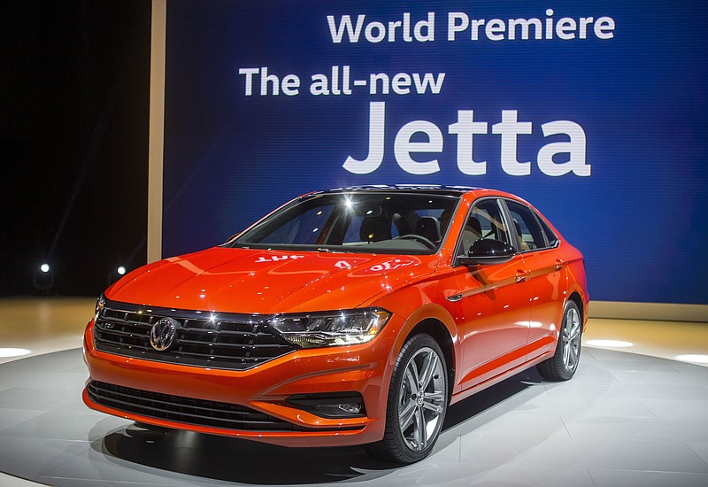 
              The new Volkswagen Jetta is presented at the North American International Auto Show, Monday, Jan. 15, 2018, in Detroit. (AP Photo/Tony Ding)
            