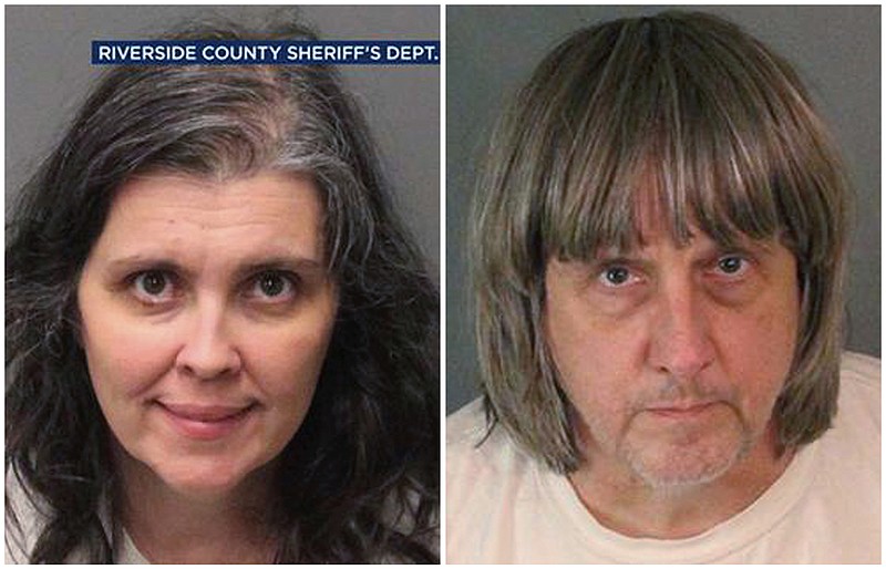 These Sunday, Jan. 14, 2018, photos provided by the Riverside County Sheriff's Department show Louise Anna Turpin, left, and David Allen Turpin.