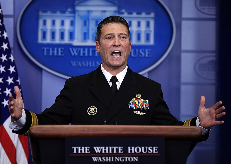 White House physician Dr. Ronny Jackson sizes things up while speaking to reporters about President Trump's physical exam last week at the White House in Washington, D.C.