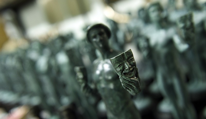 
              FILE - In this Jan. 9, 2018 file photo, Actor statuettes are pictured at the American Fine Arts Foundry in Burbank, Calif., in preparation for the SAG Awards which will be held on Sunday, Jan. 21 in Los Angeles. (Photo by Chris Pizzello/Invision/AP, File)
            