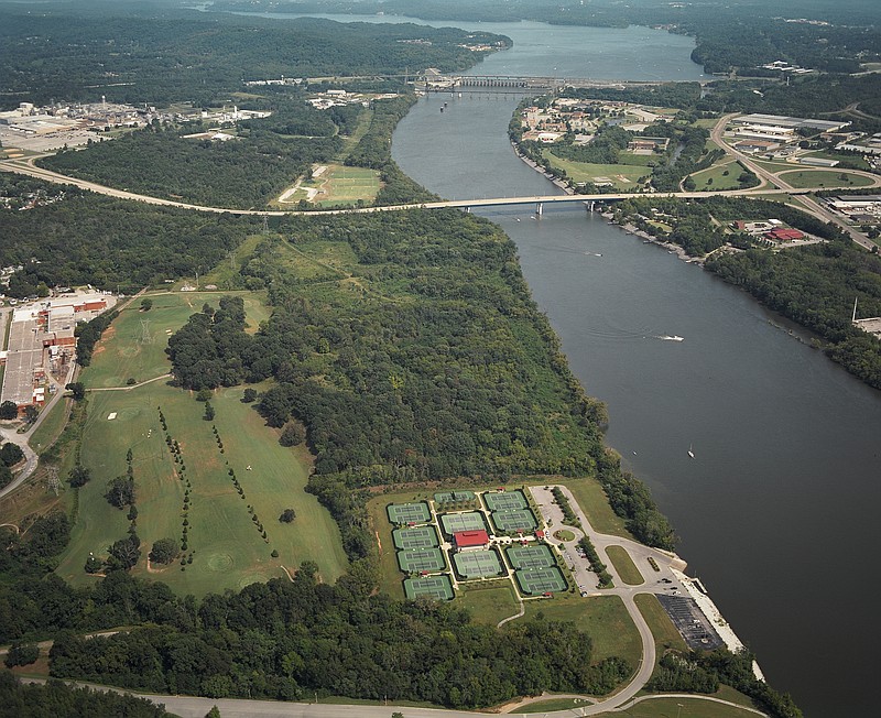 The land above and to the left of the Champions Tennis Club, at bottom right, is being planned for a mixed-use development called Riverton.