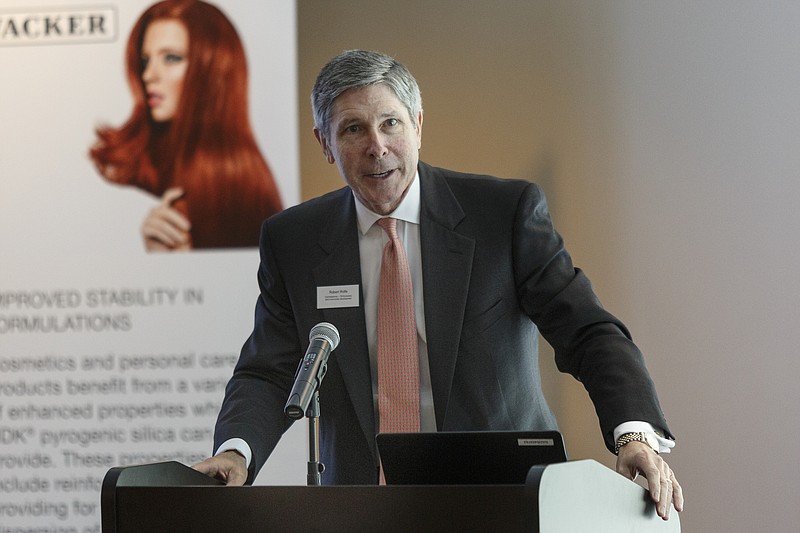 Tennessee Economic and Community Development commissioner Robert Rolfe speaks at the Wacker polysilicon manufacturing plant on Friday, June 2, 2017, in Chattanooga, Tenn. The manufacturer broke ground Friday on a multi-million dollar addition to its existing plant that will produce HDK pyrogenic silica.