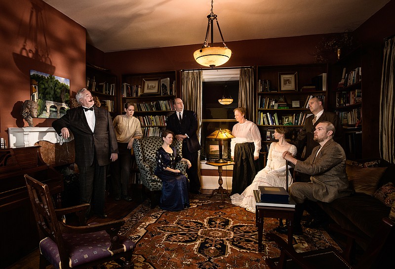 The cast of "The Mysterious Affair at Styles" includes, from left, Patrick Brady, Dana Cole, Courtenay Cholovich, Dana Rogers, Sandy Whetmore, Rebekah Hildebrandt, Mike Pala and Evans Jarnefeldt. (Cansler Photography)