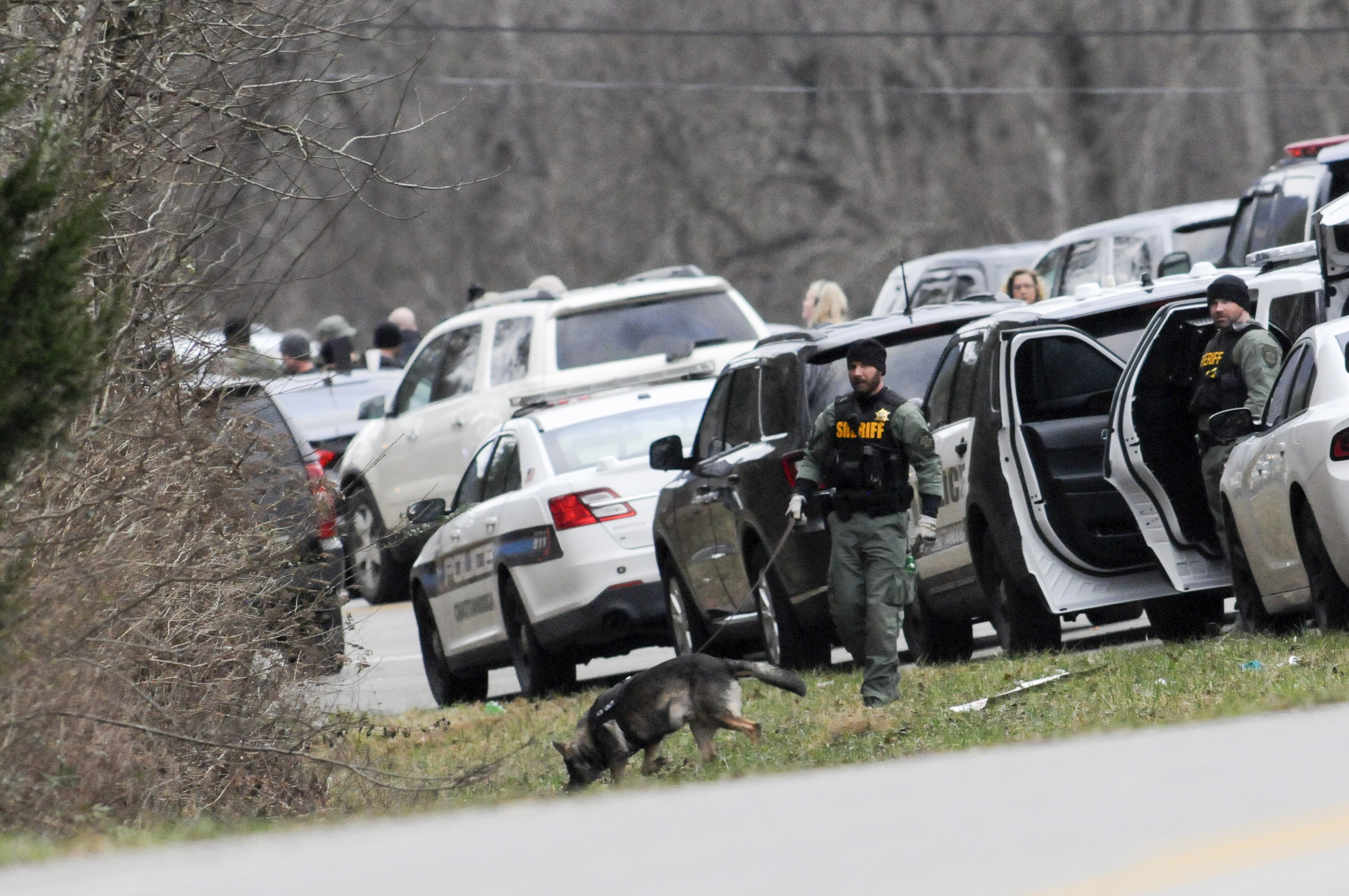 Multiple law enforcement agencies, and a search dog, search for a man near Whitwell Elementary, and into Powell's Crossroads late Tuesday.