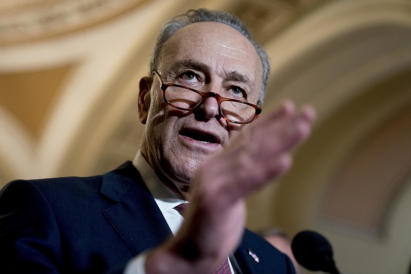 Senate Minority Leader Sen. Chuck Schumer of N.Y., speaks to reporters following a Senate policy luncheon on Capitol Hill in Washington, Tuesday, Jan. 23, 2018. (AP Photo/Andrew Harnik)