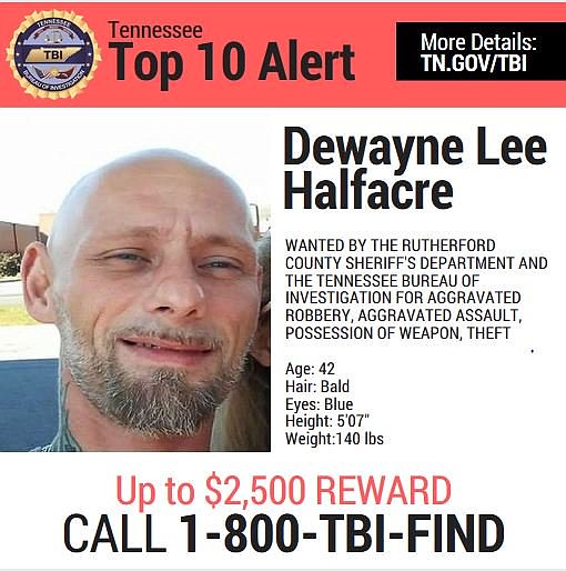 Dewayne Halfacre has been added to TBI's Top 10 Most Wanted list. (Photo: twitter.com/TBInvestigation)