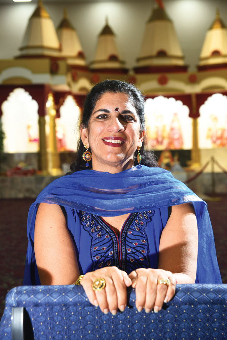 Sheila Boyington is in traditional Indian dress inside the Hindu Temple at Gujarati Samaj Of East Tennessee.
