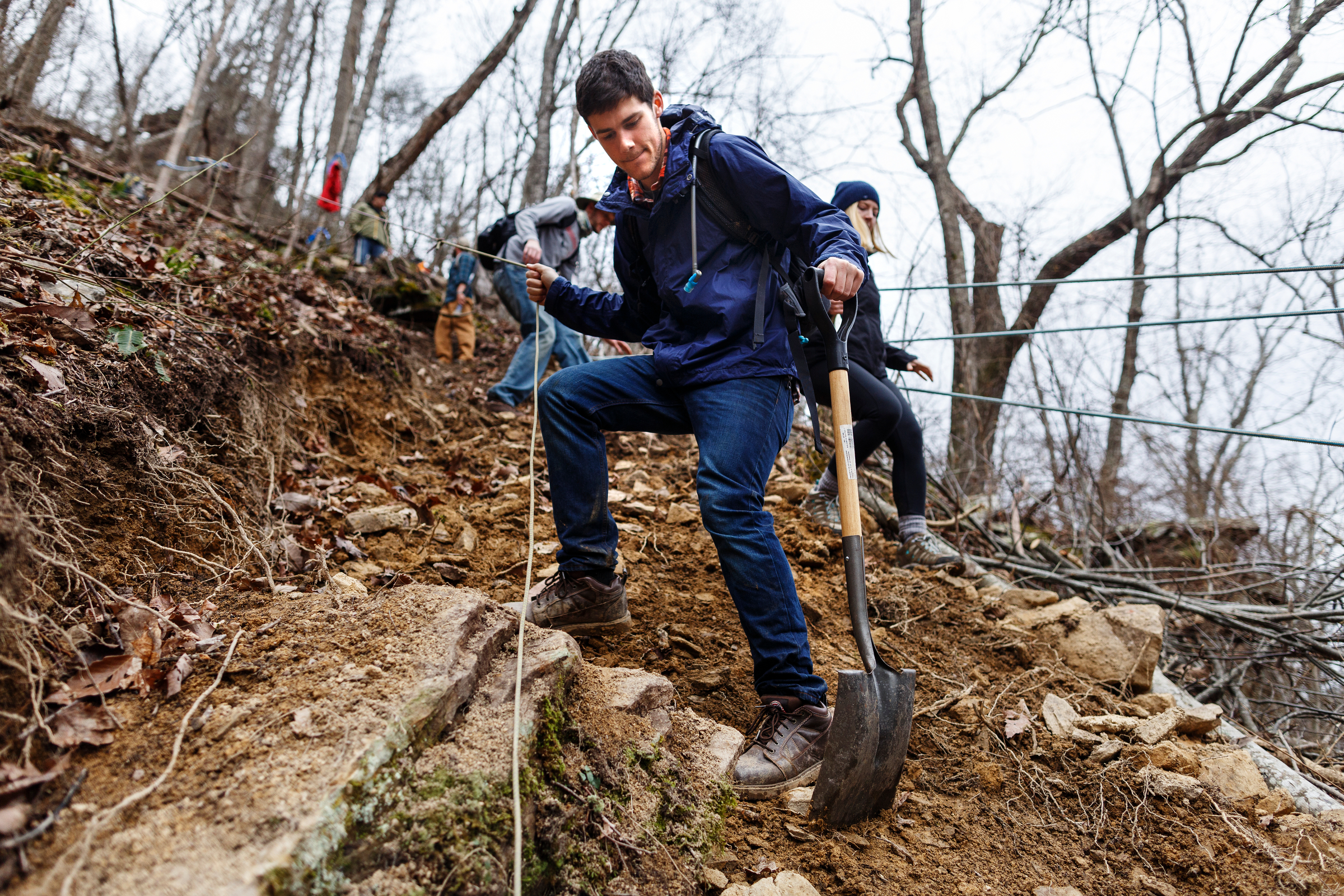 Logan Gross navigates the steepest part of the TTC Gravity Park trail on Saturday, Jan. 27, 2018, in Sequatchie, Tenn. Volunteers are working to reopen the downhill mountain biking trail which features 1,000 feet of elevation change on a challenging course.