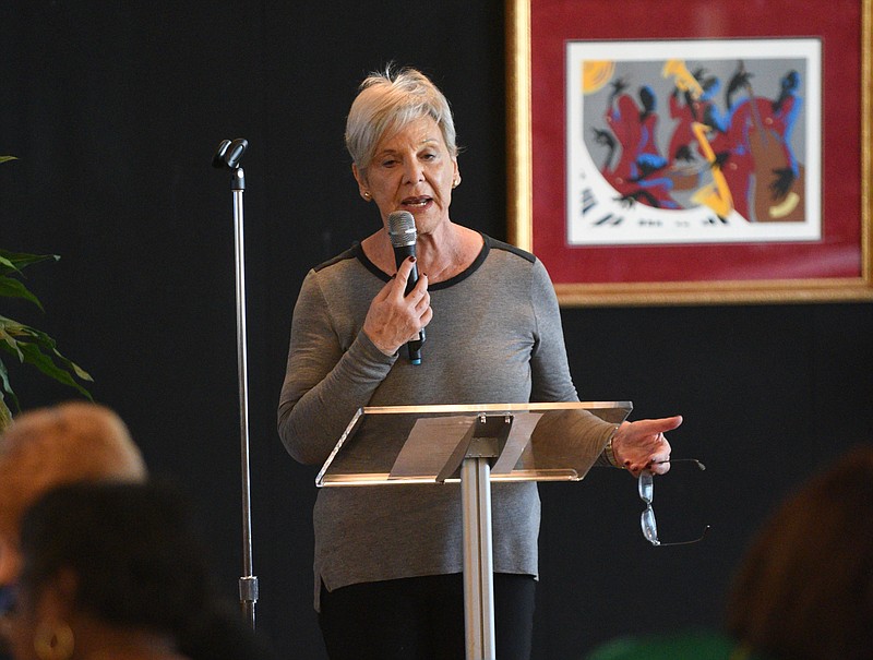 In this Thursday, Nov. 17, 2016, staff file photo, Councilwoman Carol Berz  speaks during the Mayor's Council for Women luncheon at Bessie Smith Cultural Center in Chattanooga. 