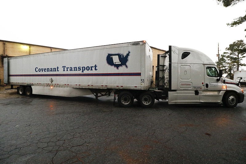 Staff Photo by Dan Henry / The Chattanooga Times Free Press- 10/26/15. Gary Helms, a master trainer for Covenant Transport, transports a load of soda ash from Chattanooga to Atlanta on October, 26, 2015.