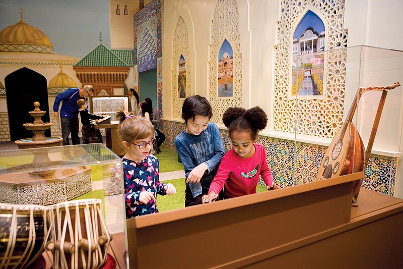 In The Courtyard, children are encouraged to make music with digital instruments. The Courtyard also displays geometric patterns that are key to traditional Muslim design.