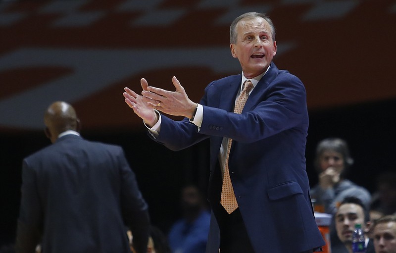 Tennessee head coach Rick Barnes reacts to a call in the second half of an NCAA college basketball game against Vanderbilt on Tuesday, Jan. 23, 2018, in Knoxville, Tenn. (AP Photo/Crystal LoGiudice)