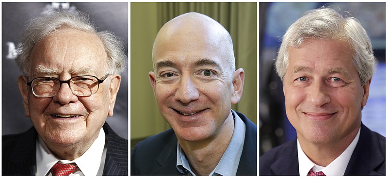 This combination of photos from left shows Warren Buffett on Sept. 19, 2017, in New York, Jeff Bezos, CEO of Amazon.com, on Sept. 24, 2013, in Seattle and JP Morgan Chase Chairman and CEO Jamie Dimon on July 12, 2013, in New York. Buffett's Berkshire Hathaway, Amazon and the New York bank JPMorgan Chase are teaming up to create a health care company announced Tuesday, Jan. 30, 2018, that is "free from profit-making incentives and constraints." (AP Photos)