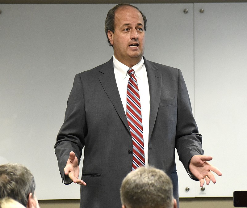 In this Aug. 17, 2017, staff file photo, Walker County Commissioner Shannon Whitfield speaks to citizens gathered at the Walker County/LaFayette Public Library.