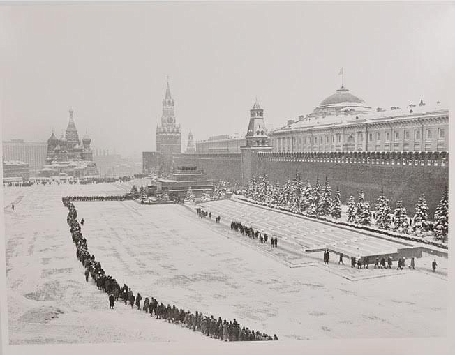 "One of Baltermants' great socialist-realist photographs, a reverent line of devoted Soviets winds snakelike toward Lenin's tomb on a bitter winter afternoon," Cline says. (Photo by Dmitri Baltermants)